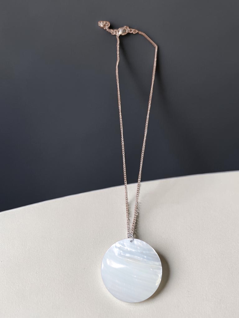 Large Iridescent Mother of Pearl Disc Pendant Necklace